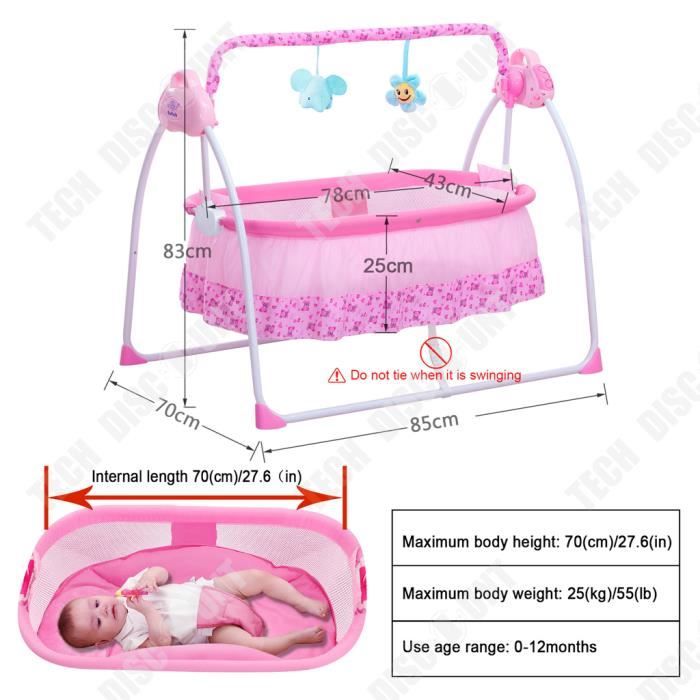 Berceau 4-en-1 Best For Kids PRIMA - Avec Mélodies, Vibrations, Lumière - Rose - Évolutif