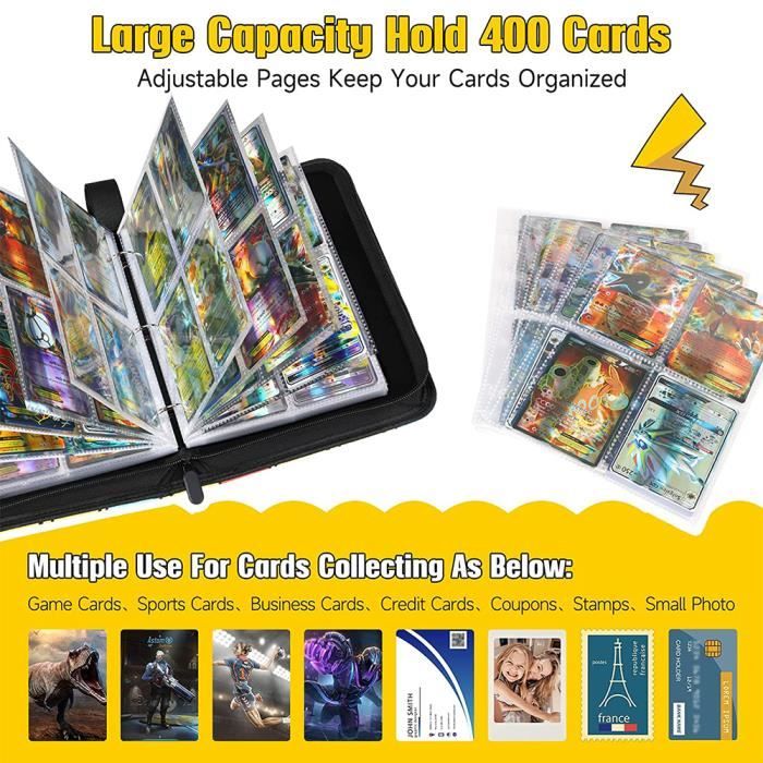Classeur de mallette de transport pour cartes Pokemon, porte-album de  collectionneur de cartes s'adapte à 400 cartes avec 50 feuilles amovibles,  4 livres de classe de poche