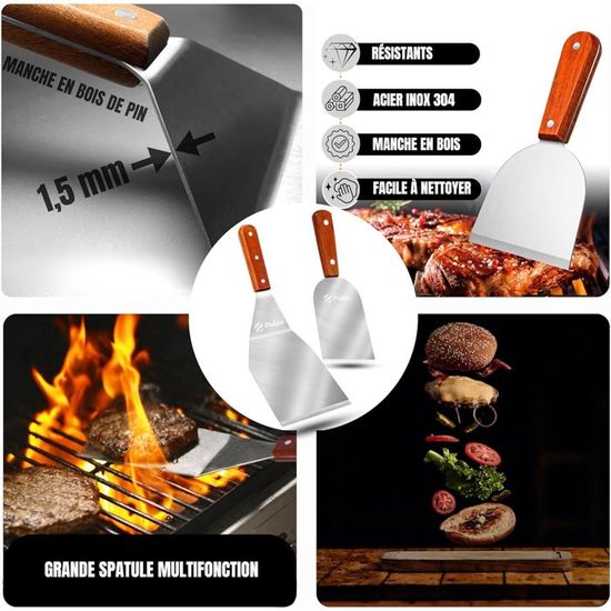 Kit Smash Burger 6 Pièces - 4 Cloches Acier Inox, 1 Presse Et 1 Spatule, Pour Cuisson Uniforme, BBQ, Plancha