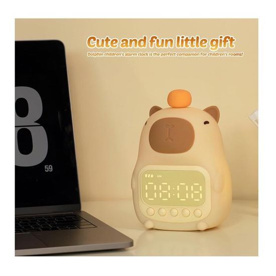 Réveil Capybara Avec Veilleuse LED – Silicone, Rechargeable, 2 Alarmes, Snooze 5 Min – Cadeau Enfant Fille Garçon