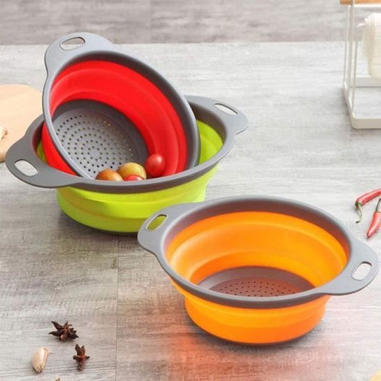 2 Passoires Pliables Avec Base Auto-Drainante - Pour Évier De Cuisine, Bleu - Gévoli