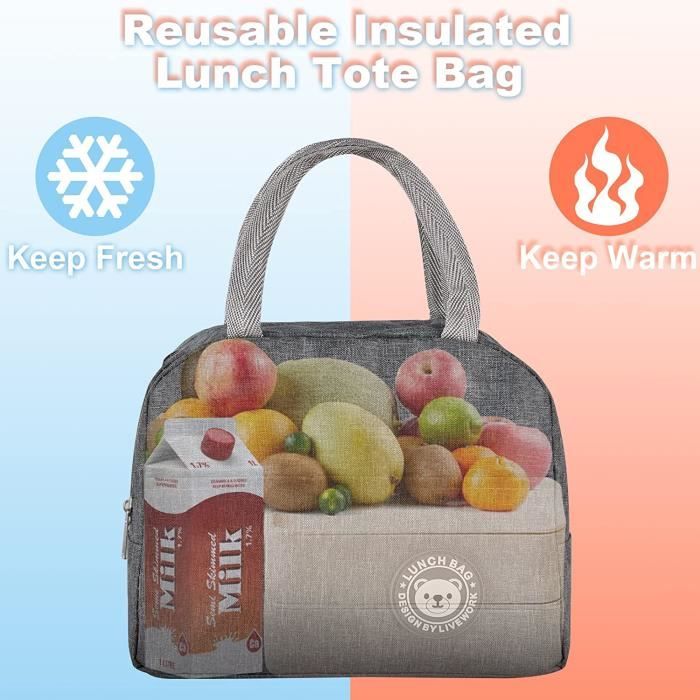 Sac Repas Isotherme Toile Noir – Sac à Déjeuner Cordon Avec Doublure Aluminium – Portable École Bureau Pique-Nique Enfants Adultes