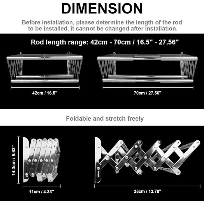 Séchoir à Linge Mural Extensible NiuLifeya - 7 Barres, Pliable, Caché, Capacité 2 Kg, Pour Buanderie Ou Salle De Bain - 8