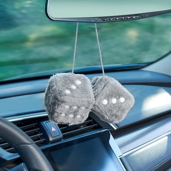 Falafoty Lot de 2 dés en fourrure à suspendre pour rétroviseur de voiture de 6 cm, dés en peluche rétro carrés à suspendre pour rétroviseur, décoration intérieure de voiture (violet Falafoty Lot de 2 dés en fourrure à suspendre pour rétroviseur de voiture de 6 cm, dés en peluche rétro carrés à suspendre pour rétroviseur, décoration intérieure de voiture (violet
