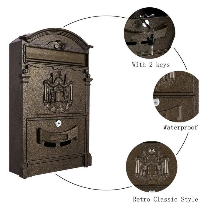 Boîte Aux Lettres En Fer Vintage - Verrouillable, Étanche, 32x13x36 Cm, Style Rétro - 5