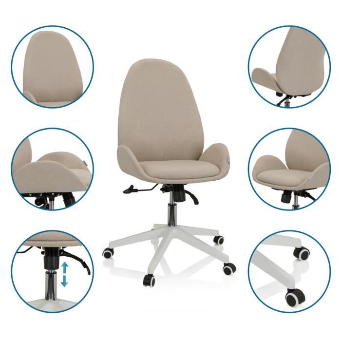 Chaise de bureau hwc-j21, chaise de bureau pivotante, réglable en hauteur ~  tissu/textile crème-beige - Conforama