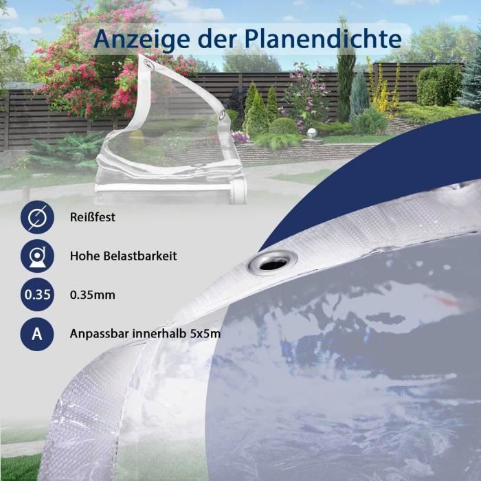 Waterdicht transparant zeil met ogen, dekzeil, afdekzeil, beschermend zeil, bootzeil, zeildoek met ogen, dik materiaal, 5 mil, voor tuinmeubelen, zwembad, auto (2,5 x 10 m
