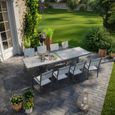 Table de jardin extensible aluminium 270cm + 8 fauteuils empilables textilène anthracite gris - LIO-3