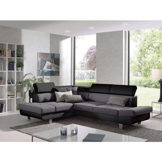 Bestmobilier Canapé Dangle Gauche Lisbona Convertible 5 Places Coloris Noirgris L252xp190cm