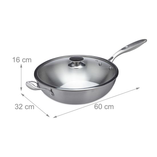 Wok Inox 32 Cm GRÄWE Avec Couvercle Verre Et Grille - Compatible Induction - Polyvalent