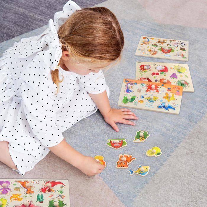 NewZC 6 Pièces Puzzle Bois avec Poignée - Apprentissage Précoce Puzzle