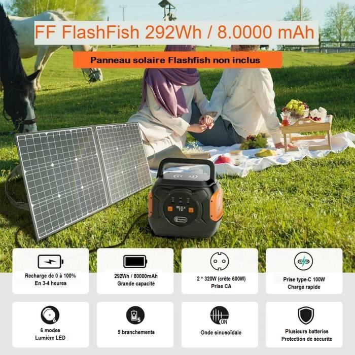 Kit Panneau Solaire Portable 100W 18V + Chargeur Solaire 292Wh Flashfish  A301 320W Camping Onduleur Générateus Solaires Pliable
