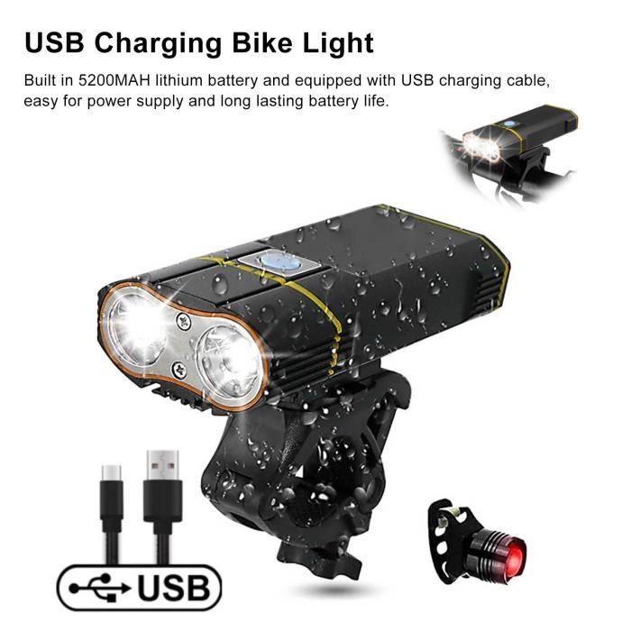 GOTOTOP lampe de cyclisme de nuit Phare de vélo à LED 5 modes de lumière  avant de vélo de montagne pour la recharge USB de
