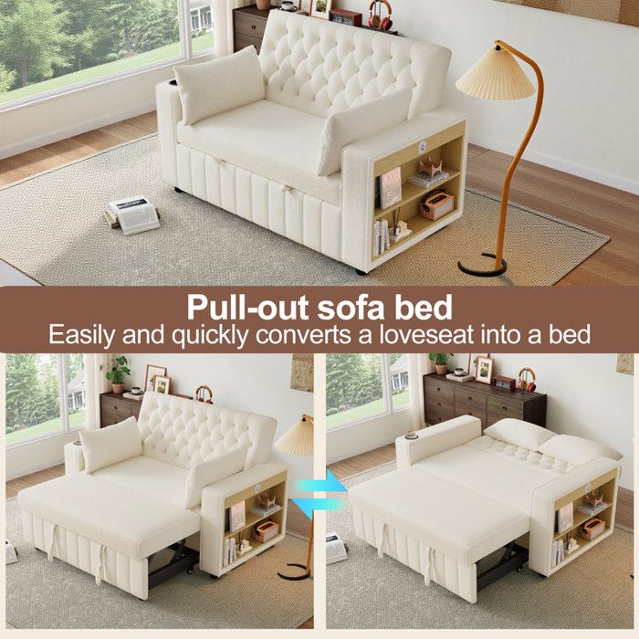 Canapé Lit 2 Places Convertible - Velours, 3 Positions Dossier, Avec Porte-gobelets | Pour Salon Ou Chambre D'appoint
