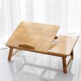 ELIFUZHG Table pliante pour ordinateur portable en Bambou Pliable - Table d'appoint inclinable - Lire, travailler, manger - pupitre-0