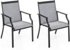 GOPLUS Lot de 2 Chaises Terrasse 66x61x90cm Charge 150KG avec Accoudoirs-Siège Large en Tissu Respirant pour Jardin/Porche Gris