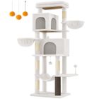 FEANDREA Grand Arbre à Chat, Hauteur 175 cm, Multi-Niveaux avec 2 Niches, 2 Paniers, 5 Griffoirs, Toilettage Autonome, Blanc Crème
