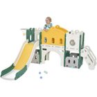 Aire de jeux 6 en 1 avec toboggan, balançoire, cadre de basket, jeu de forage, vert - BLANKETSWARM
