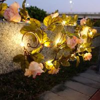 Solaire Fleur Fée Guirlandes Lumineuses, Artificiel Verdure Feuilles Rose Fleur Guirlande Lampe, pour L'extérieur, Jardin, Mar[1800]