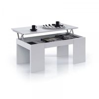 Table basse relevable Blanc brillant - OXNARD - Bois - L 100 x l 50 x H 43/54 cm