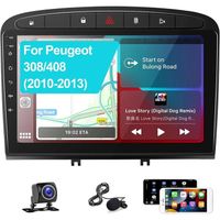 Podofo Carplay Android Auto Autoradio Android pour Peugeot 308/408 2010-2013, 9" Écran Tactile GPS WiFi Bluetooth FM RDS Radio USB