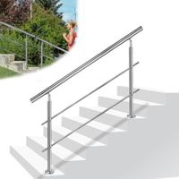 YUENFONG Rampe d'escalier en acier inoxydable pour escaliers, balcon, intérieur et extérieur, argent (100 cm, avec 2 traverses)