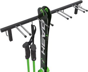 Support Mural Pour Skis Et Snowboard – 4 Crochets – ABS Renforcé – Charge 25 Lb/crochet – Installation Facile – Compact