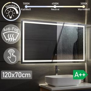 Miroir de salle de bain,avec anti-buée,miroir grossissant  3X,horloge,bluetooth,3 couleurs Horizontal 120cm(L)x70cm(H),LED tactile -  Cdiscount Maison