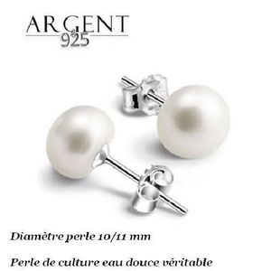 Boucles d`Oreilles Clous Double Perle Blanche Soirée Mariage Argenté EE 3