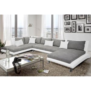 Canapé Dangle En Pu Blanc Et Tissu Gris Duccio 2 Angle à