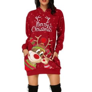 ROBE Robe De Noël Femme- Pull De Noël Famille- Sweat À Capuche Hiver Chaude Poche À Manches Longues Pull Noel  SWEATSHIRT Noël  -  cerf