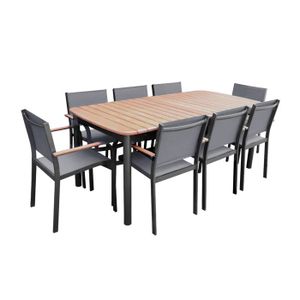 Ensemble table et chaise de jardin Set complet table de jardin papillon SAMANA 190/254.4 x 93.5 x 76cm + 8 fauteuils couleurs bois clair anthracite. bois d'eucalyptus