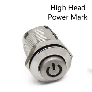 INTERRUPTEUR 12mm High Power-3-6V-White LED-Momentary -Interrupteur à bouton poussoir métallique étanche,12mm,à tête haute et plate,verrouilla