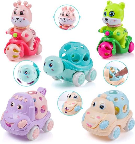 AIVIAI Press And Go Voitures Jouets Construction Dinosaure - Ensemble 4 Véhicules Friction Pour Enfants 18-36 Mois