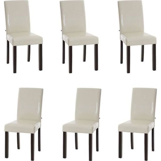 Lot de 6 chaise de salle à manger en simili cuir bois noir, crème mya