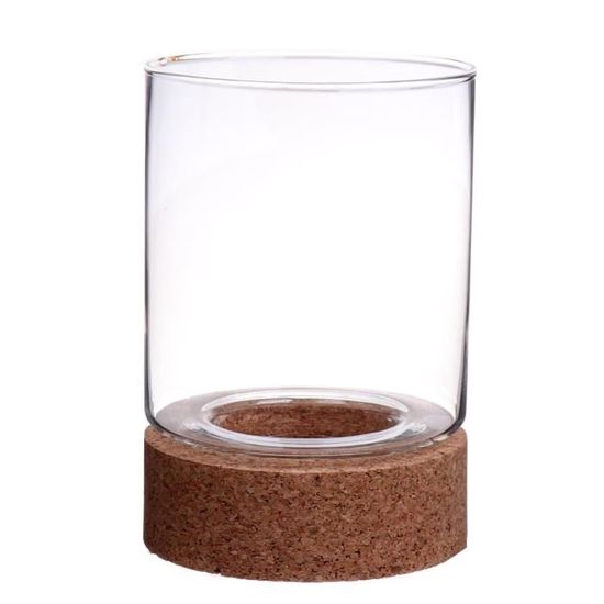 INNA-Glas Verre à bougie BERRO avec base en liège, transparent, 20cm, Ø15cm - Photophore - Bougeoir