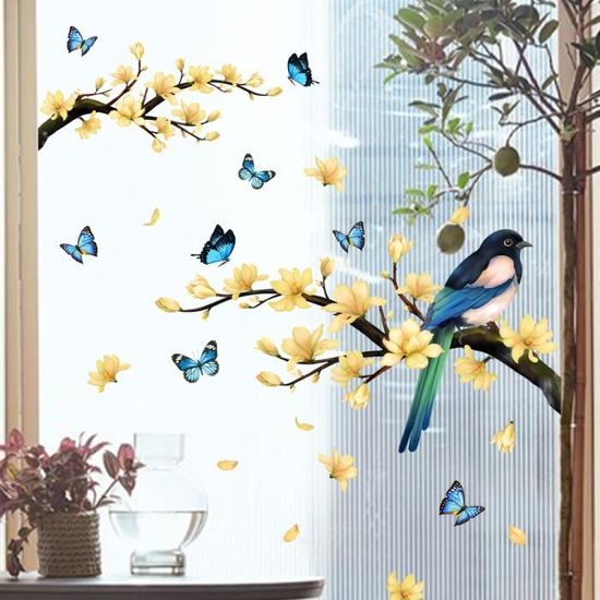 Autocollants Fenêtre Fleurs Cerisier Tanlaby - PVC Réutilisable 30x60 Cm - Décor Printanier