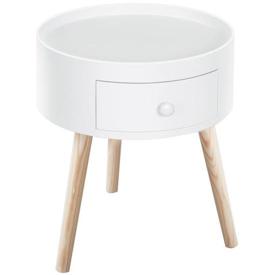 Table de chevet ronde design scandinave HOMCOM - tiroir bicolore chêne clair et blanc