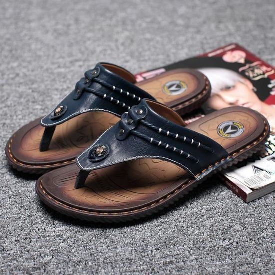 Tongs Homme - Chaussures De Plage à Bout Plat, Antidérapantes, Beige, Taille 40 2/3 EU - Matériau EVA Et Semelle Caoutchouc
