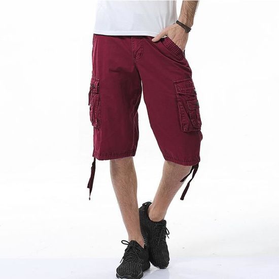 Short Cargo Homme Coton - Ceinture élastique, Multi-poches, Taille 4XL, Décontracté été