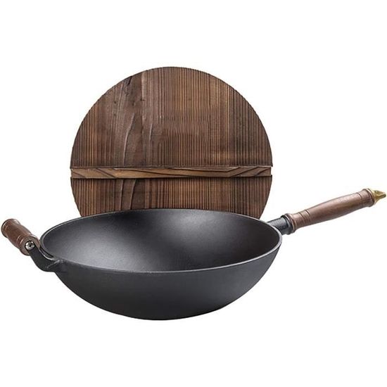 ZhenSanHuan Louche Traditionnelle Chinoise En Fer Forgé à La Main - 40 Cm - Ustensile Wok Long Manche