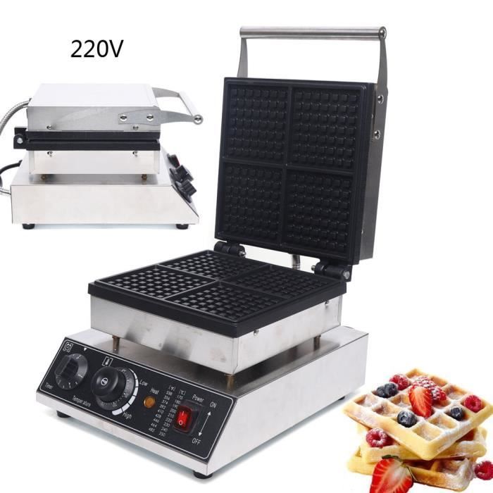 220V 4 grilles Gaufrier Commercial Machine à Gaufres Électrique Antiadhésive 2000W