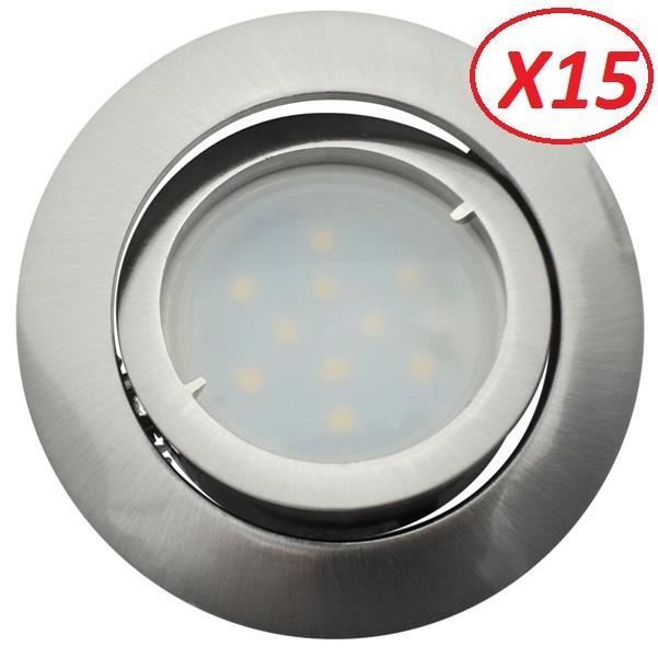 Lot de 15 Spot Led Encastrable Complete Satin Orientable lumière Blanc Neutre eq. 50W ref.895
