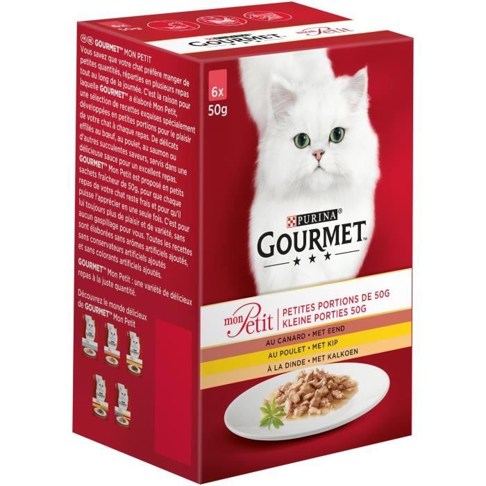 GOURMET Mon Petit au poulet, au canard, à la dinde - Sachets fraîcheur - Pour chat adulte - 6 x 50 g