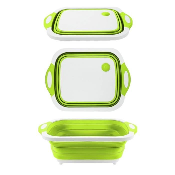 Planche à découper,Multifonctionnel 3 en 1 cuisine pliable planche à découper bloc à découper passoire Drain évier - Type green