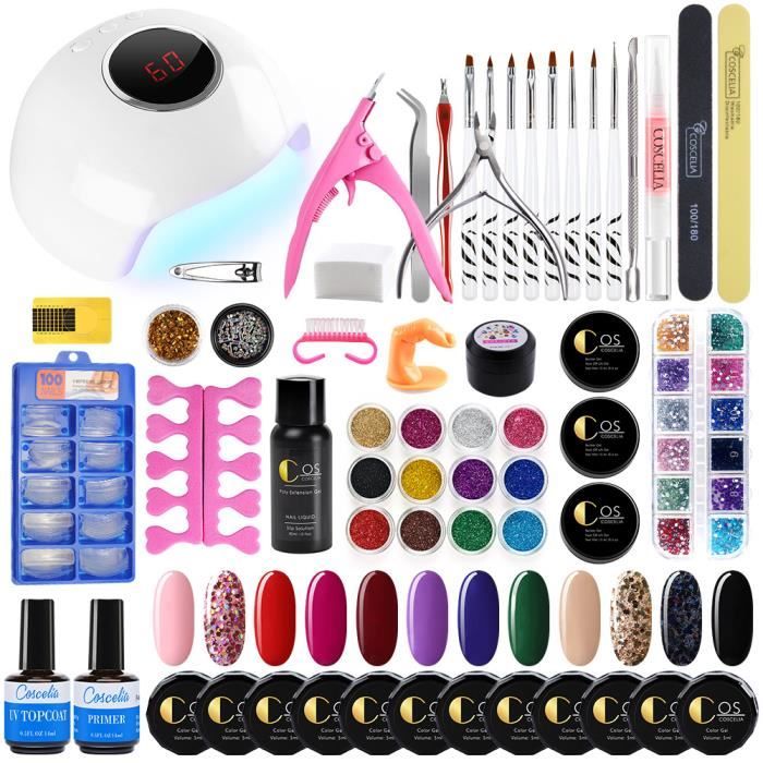 COSCELIA Kit Excellent Manucure Nail Art Poly UV Gel Extension 24W UV/LED Nail Lampe Base Coat Top Coat Dizaines Outils A Ongle