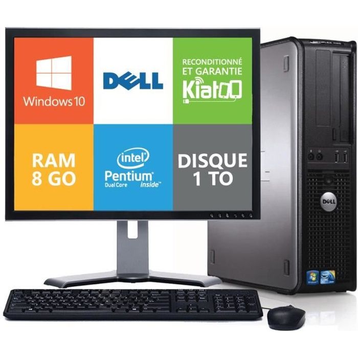Pc Bureau Dell Optiplex 760 Dual Core 8 Go Ram 1 To Disque Dur,écran 19 Pouces,ordinateur Reconditionné,windows 10