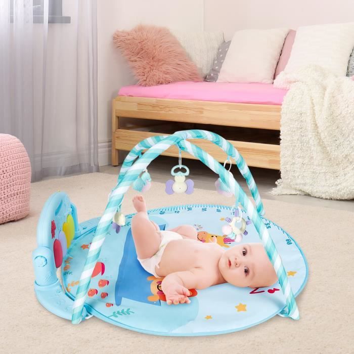 DREAMADE Tapis d'Éveil Jeu Arches Réglables avec Clavier de Piano et 5Jouets Suspendus Détachables, pour Bébé dès Naissance, Bleu