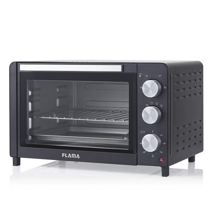Mini-four Flama Noir 1518FL, 1200W, 18L de capacité, 4 fonctions de cuisson, fonction gril, minuterie de 60 minutes