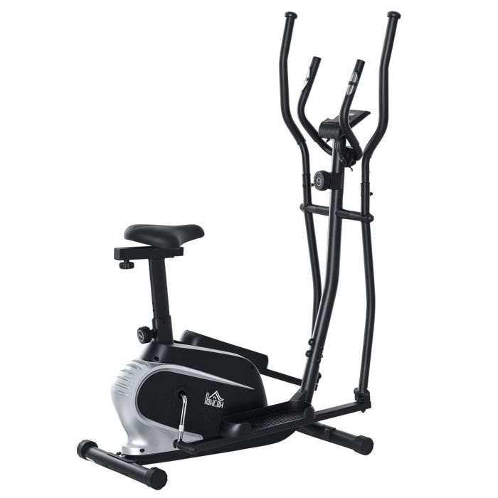 Vélo elliptique vertical vélo d'appartement 2 en 1 écran LCD multifonction hauteur & résistance réglable acier noir